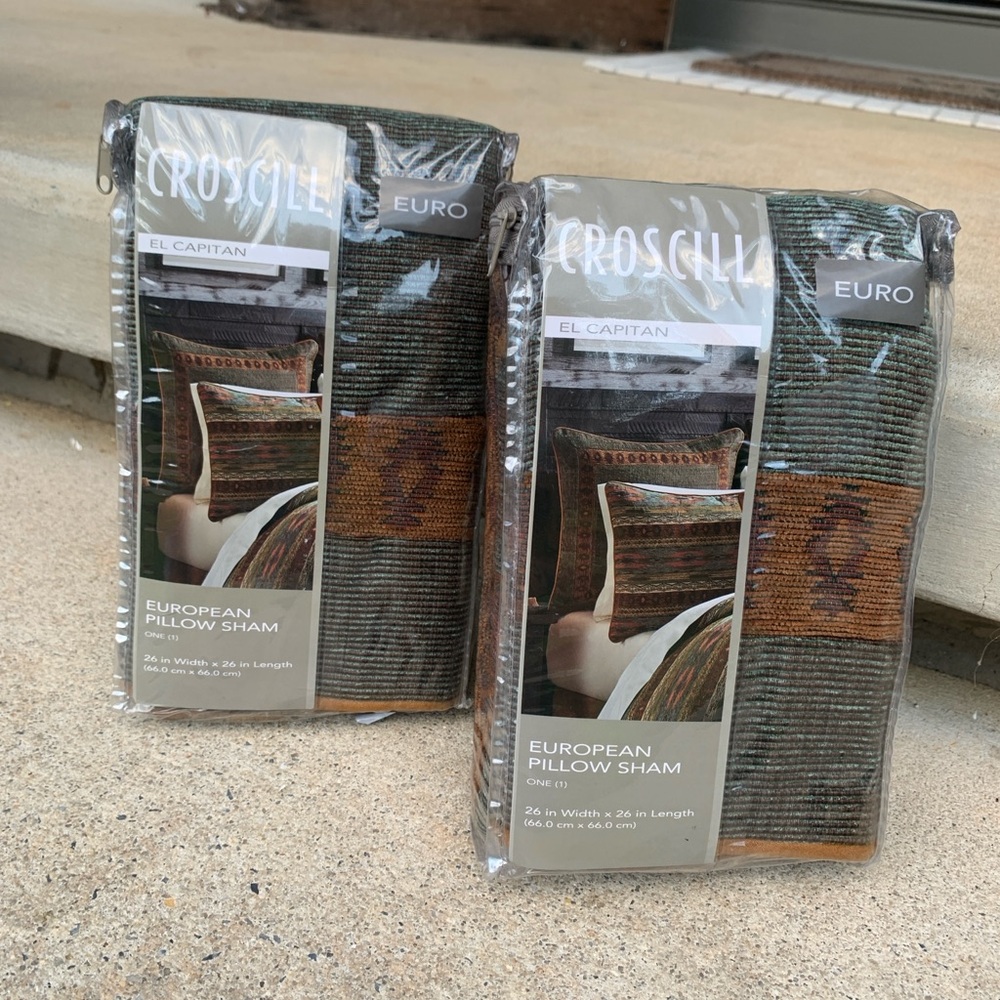 NIP 2 Croscill El Capitan Chenille Jacquard Earthtone Fall Euro Pillow Shams